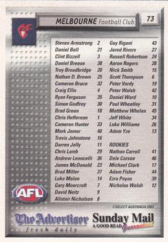 2003 Select The Advertiser-Sunday Mail AFL #73 Melbourne Demons Back
